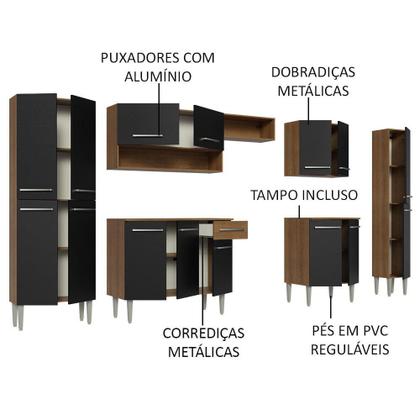 Imagem de Armário de Cozinha Completa 325cm Preto/Rustic Emilly Joy Madesa
