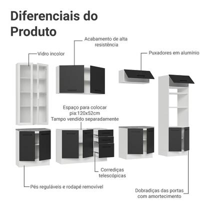 Imagem de Armário de Cozinha Completa 340cm Branco/Preto Agata Madesa 01