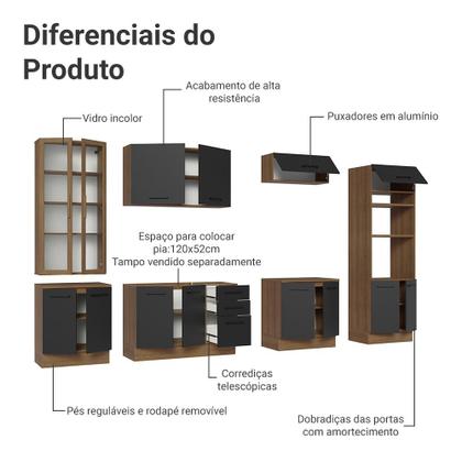 Imagem de Armário de Cozinha Completa 340cm Rustic/Preto Agata Madesa 01