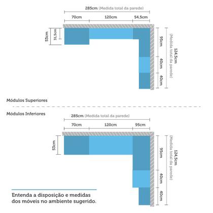 Imagem de Armário de Cozinha Completa 8 Peças sem tampo de 120 Vanilla com Cinza Puro Isa Luciane Móveis