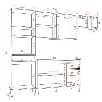 Imagem de Armário de Cozinha Completa com Balcão e Nicho para Micro-ondas 9 Portas 3 Gavetas Clara Atacama / Branco Aramóveis