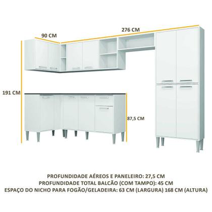 Imagem de Armário de Cozinha Completa com Tampo 6 peças Xangai Zouk Multimóveis Branca