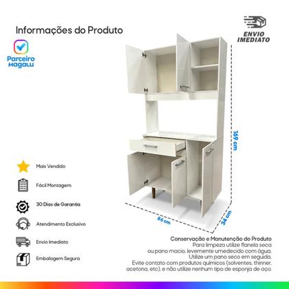Imagem de Armário de Cozinha Completa Compacta 5 Portas 1 Gaveta com Balcão MDP Moveis Bonatto