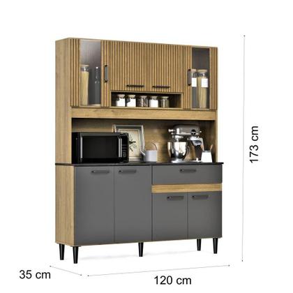 Imagem de Armário De Cozinha Completa Coral Com 8 Portas E 1 Gaveta Compacto Ripado Grafite