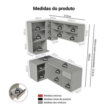 Imagem de Armário de Cozinha Completa de Canto 265 cm Suspensa Crema Nice Madesa 06