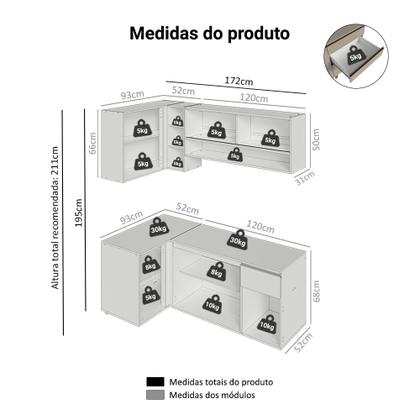 Imagem de Armário de Cozinha Completa de Canto 265 cm Suspenso Crema Nice Madesa 03