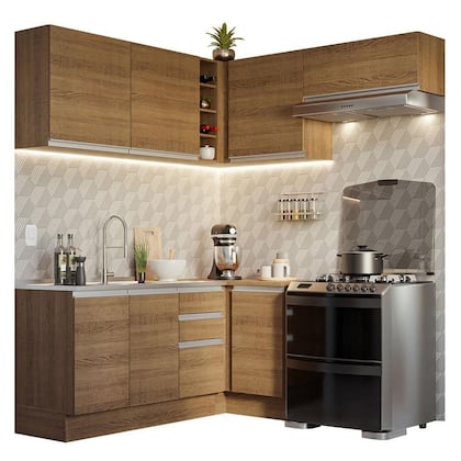 Imagem de Armário de Cozinha Completa de Canto 349cm Rustic Glamy Madesa 07