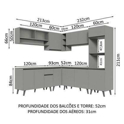 Imagem de Armário de Cozinha Completa de Canto 445cm Cinza Nice Madesa 02