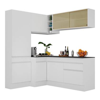 Imagem de Armário De Cozinha Completa De Canto Com Rodapé Branco