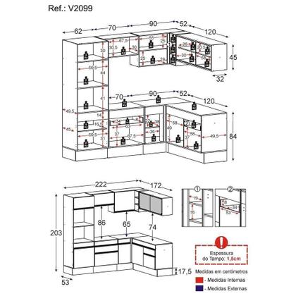 Imagem de Armário De Cozinha Completa De Canto Com Rodapé V2099 Branco