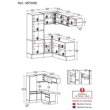Imagem de Armário de Cozinha Completa de Canto com Rodapé Veneza Multimóveis MP2086.891 Branco