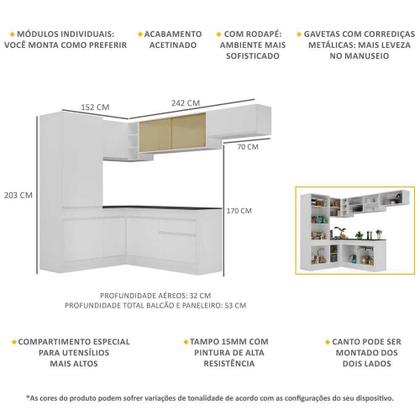 Imagem de Armário de Cozinha Completa de Canto com Rodapé Veneza Multimóveis MP2086.891 Branco