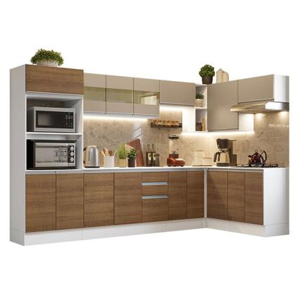 Imagem de Armário de Cozinha Completa de Canto Madesa Smart 100% MDF - Branco/Rustic/Crema