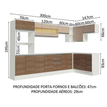 Imagem de Armário De Cozinha Completa De Canto Madesa Smart 100% MDF Modulada Branco/Rustic/Crema
