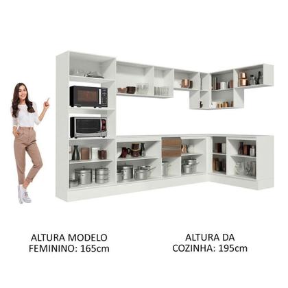 Imagem de Armário De Cozinha Completa De Canto Madesa Smart 100% MDF Modulada Branco/Rustic/Crema