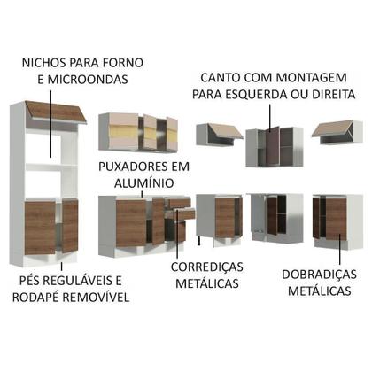 Imagem de Armário De Cozinha Completa De Canto Madesa Smart 100% MDF Modulada Branco/Rustic/Crema