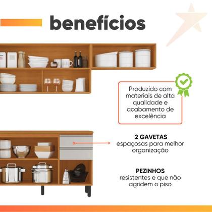 Imagem de Armário de Cozinha Completa Itatiaia Com Balcão 9 Portas 2 Gavetas Nicho Para Micro Ondas Namur Cinamomo/Off White