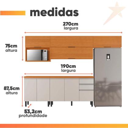 Imagem de Armário de Cozinha Completa Itatiaia Com Balcão 9 Portas 2 Gavetas Nicho Para Micro Ondas Namur Cinamomo/Off White