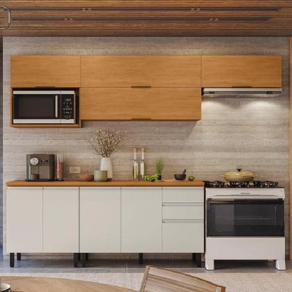 Imagem de Armário de Cozinha Completa Itatiaia Com Balcão 9 Portas 2 Gavetas Nicho Para Micro Ondas Namur Cinamomo/Off White