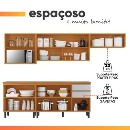 Imagem de Armário de Cozinha Completa Itatiaia Com Balcão 9 Portas 2 Gavetas Nicho Para Micro Ondas Namur Cinamomo/Off White