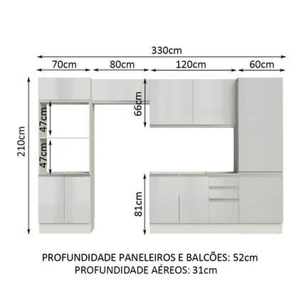 Imagem de Armário de Cozinha Completa Madesa 100% MDF Acordes XA330002 (Sem Tampo e Pia) Portas Branco Brilho