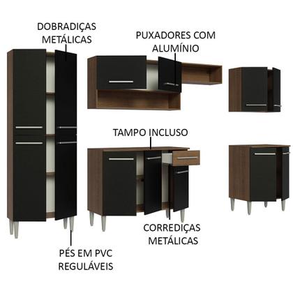 Imagem de Armário de Cozinha Completa Madesa Emilly 293001 com Balcão e Paneleiro - Rustic/Preto