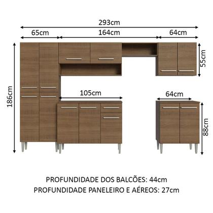 Imagem de Armário de Cozinha Completa Madesa Emilly 293001 com Balcão e Paneleiro - Rustic