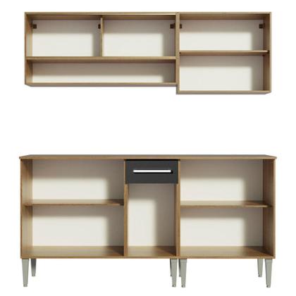 Imagem de Armário de Cozinha Completa Madesa Emilly Dance com Balcão e Aéreo Vidro Reflex - Rustic/Preto