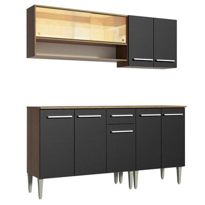 Imagem de Armário de Cozinha Completa Madesa Emilly Dance com Balcão e Aéreo Vidro Reflex - Rustic/Preto