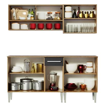 Imagem de Armário de Cozinha Completa Madesa Emilly Dance com Balcão e Aéreo Vidro Reflex - Rustic/Preto