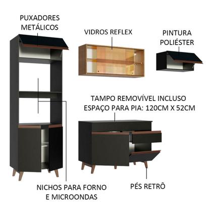 Imagem de Armário de Cozinha Completa Madesa Reims 260001 com Balcão e Tampo - Preto/Rustic