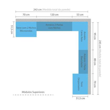 Imagem de Armário de Cozinha Completa Modulada 11 Peças sem Tampo de 120 Mel Luciane Móveis