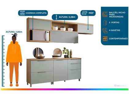 Imagem de Armário de Cozinha Completa Nesher Duquesa 100% MDF com Balcão 5 Portas 4 Gavetas