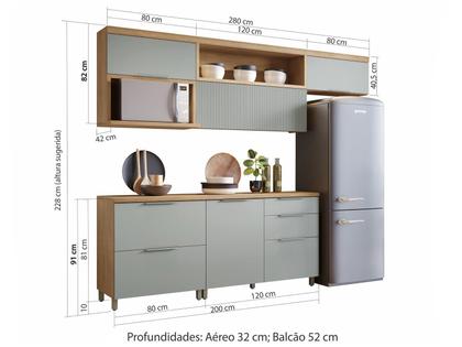 Imagem de Armário de Cozinha Completa Nesher Duquesa 100% MDF com Balcão 5 Portas 4 Gavetas