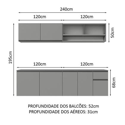 Imagem de Armário De Cozinha Completa Suspenso 240cm Nice Madesa 04 Cinza
