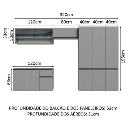 Imagem de Armário de Cozinha Completa Suspenso 320cm Cinza Nice Madesa 04