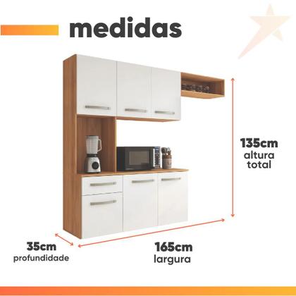 Imagem de Armário de Cozinha Completa Suspenso com Balcão 6 Portas 1 Gaveta Belíssima Freijó/Branco Fiorello