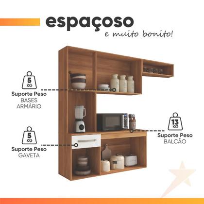 Imagem de Armário de Cozinha Completa Suspenso com Balcão 6 Portas 1 Gaveta Belíssima Freijó/Branco Fiorello