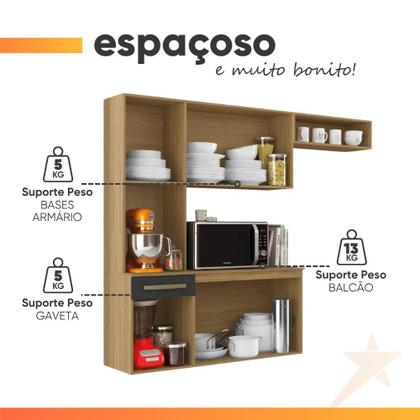 Imagem de Armário de Cozinha Completa Suspenso com Balcão 6 Portas 1 Gaveta Belíssima Freijó / Grafite Aramóveis