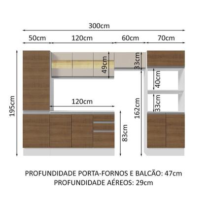 Imagem de Armário de Cozinha Completo 100% MDF 300cm Branco/rustic