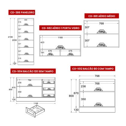 Imagem de Armário de Cozinha Completo Ditália Denver s/ tampo Rv/BrD10