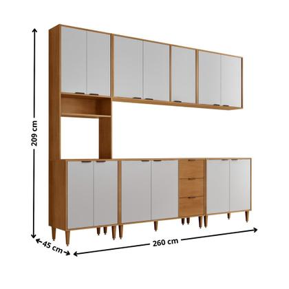 Imagem de Armário de Cozinha Completo Luísa 100% MDF 5 Peças 13 Portas 3 Gavetas 260cm Moderna Mobília