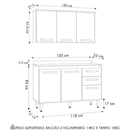 Imagem de Armário de Cozinha CP01 Com Tampo 120cm Nicy N03 Branco - Mpozenato