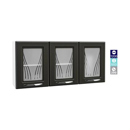 Imagem de Armário de Cozinha de Aço Aéreo Triplo 120cm Clara Multimóveis CR6144 Branco/Preto