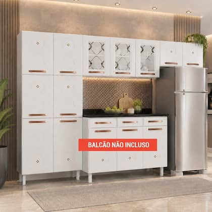 Imagem de Armário de Cozinha de Aço Compacta 3 Peças Regina Multimóveis Glass CR6134 Branco