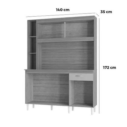 Imagem de Armário de Cozinha Duda 140cm 5 Portas 1 Gaveta Poquema Cor Damasco Off White Ripado 3d