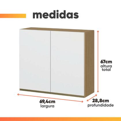 Imagem de Armário de Cozinha e Lavanderia com 2 Portas Duplo Aéreo Módulo Suspenso Clara Atacama / Off White Aramóveis