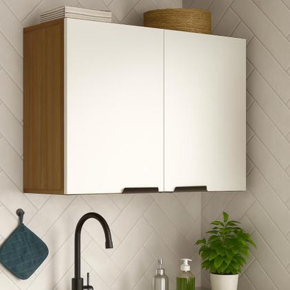 Imagem de Armário de Cozinha e Lavanderia Com 2 Portas Duplo Aéreo Módulo Suspenso Nogal/Branco Paris Batrol