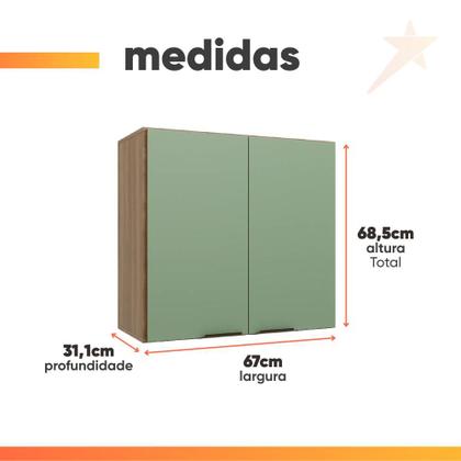 Imagem de Armário de Cozinha e Lavanderia Com 2 Portas Duplo Aéreo Módulo Suspenso Nogal/Verde Paris Batrol