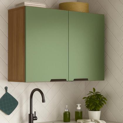 Imagem de Armário de Cozinha e Lavanderia Com 2 Portas Duplo Aéreo Módulo Suspenso Nogal/Verde Paris Batrol